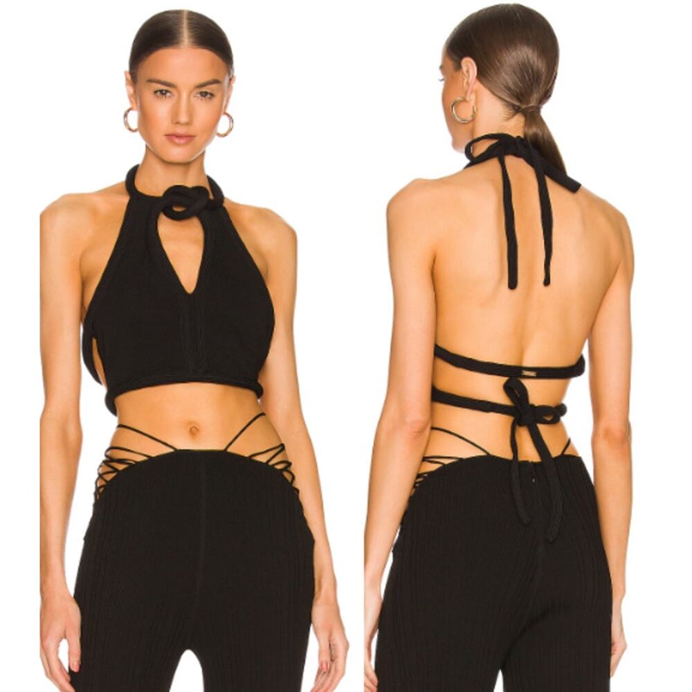 Cult Gaia Valerie Front Cut-Out Front Backless Halter Crop Top Black Women's XS